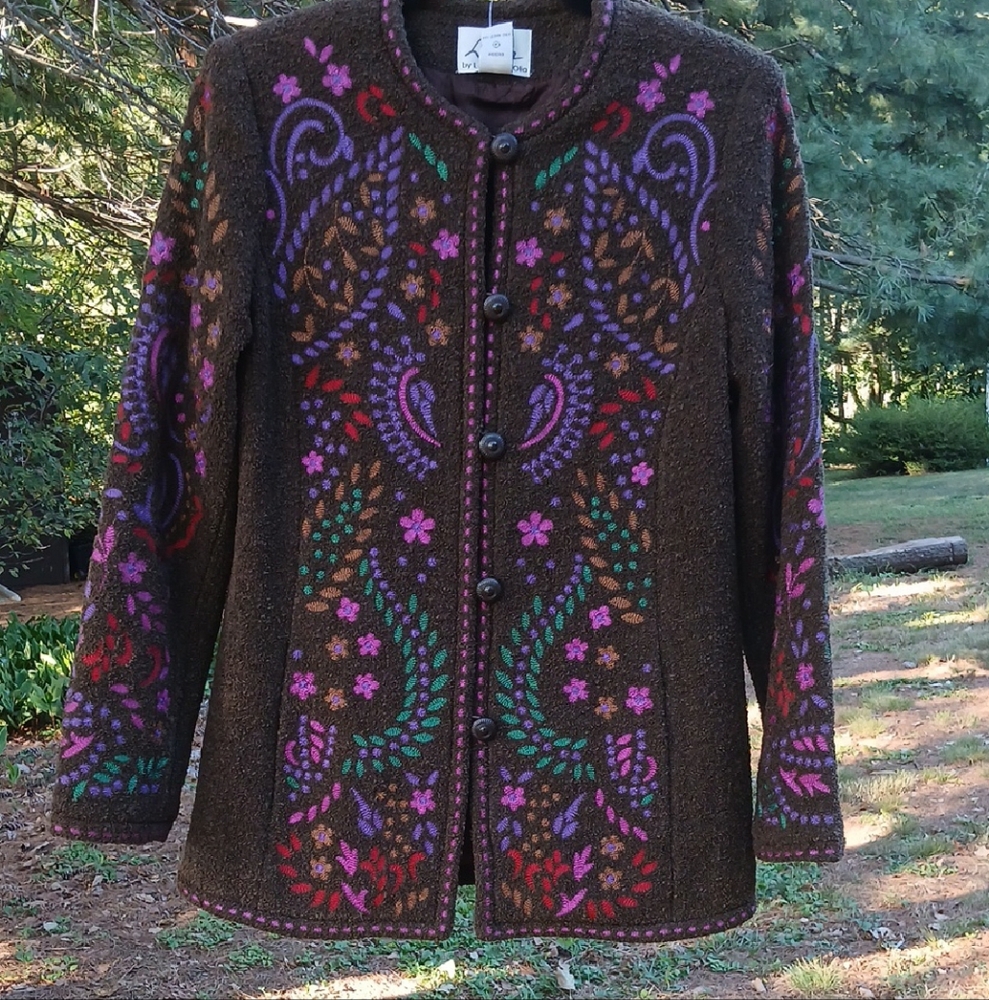 Linea by Louis Dell'Olio Brown Jacket with Multicolor Design